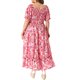 thumbnail image 4 of GRACIA Y GRANDEZA Vestido Maxi Floral para Mujer Talla Grande Cuello Cuadrado Manga Abullonada Cintura Fruncida Boho Vestido de Verano 1X Rosa Fucsia, 4 of 8