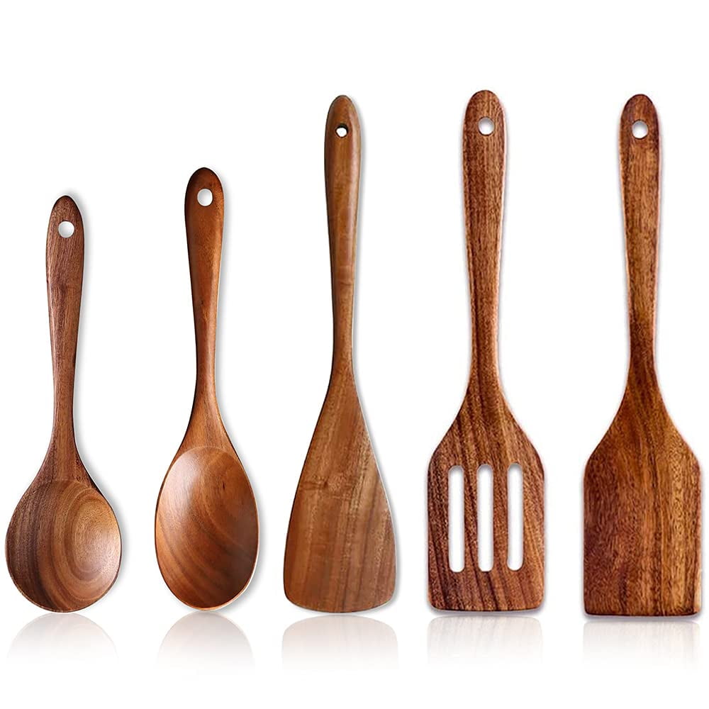 Juego De Utensilios De Cocina Renawe: Cucharas De Madera De Acacia, 5 Unidades