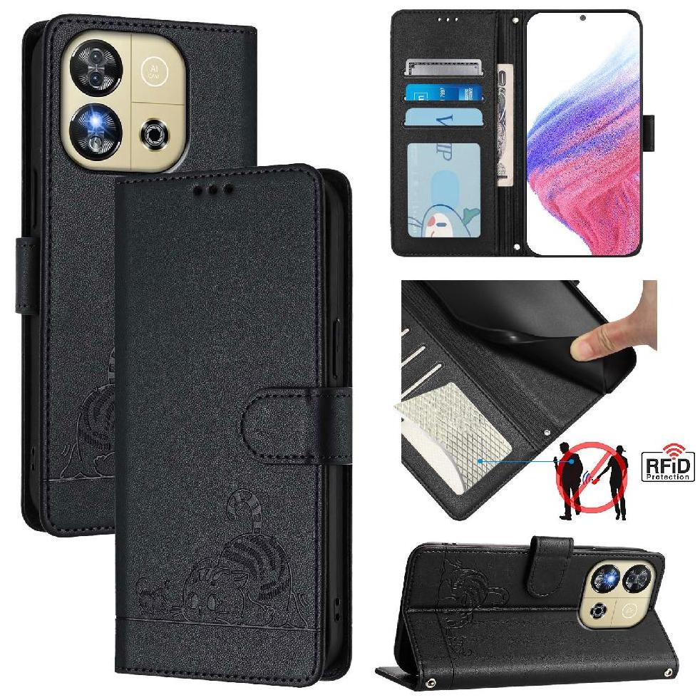 Funda Tipo Cartera Foxdock Para Oukitel C57S Con Soporte, Ranuras, Rfid, Diseño De Gato