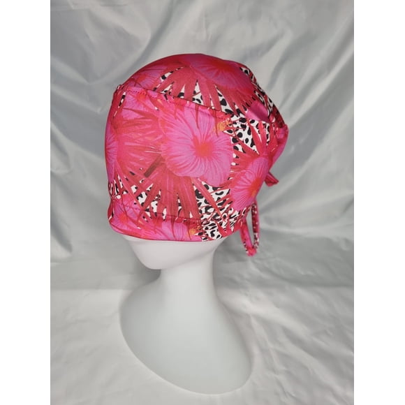 Gorro Clínico Lycra flores fucsia con animal print
