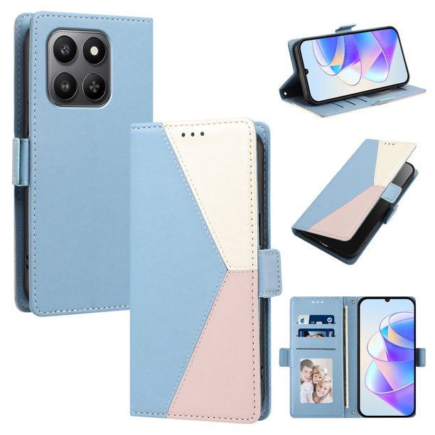 Funda Cartera para Honor 400 Smart con Cierre Magnético, Tricolor, Azul Claro