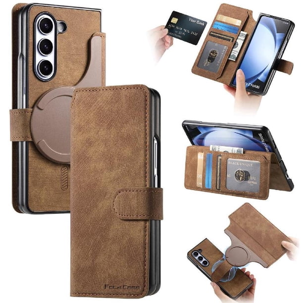 Funda Billetera Magnética para Samsung Galaxy Z Fold 6 Soporte Tarjetas Desmontable Marrón