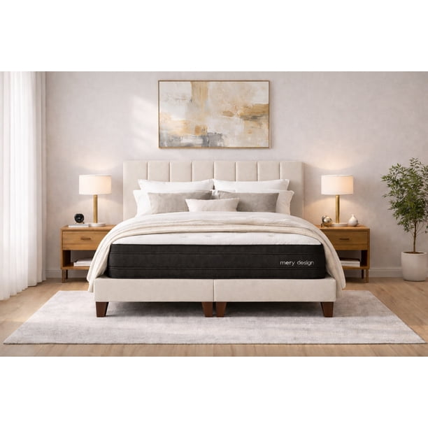 Cama 2 Plazas Completa Crudo | Base Europea + Colchón Excellense Plus 25CM + Respaldo Tapizado