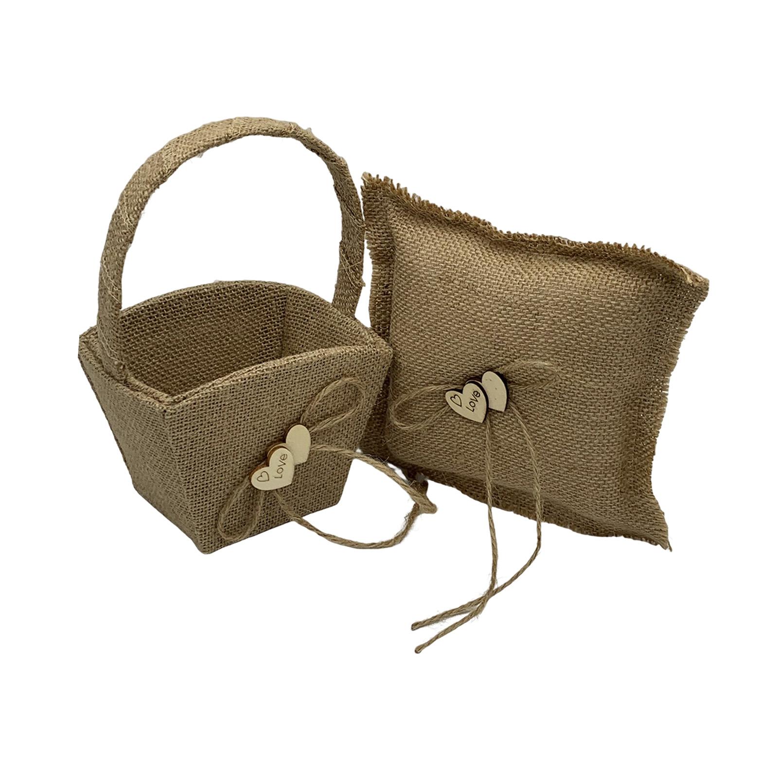 Bothyi - Juego De Cesta De Niña De Las Flores De La Boda Juego De Cesta De La Niña De Las Flores Y Juego De Almohadas Para El Portador De Anillos