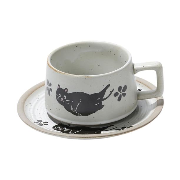 Juego de taza de té y platillo para café, taza de café única y elegante de cerámica para espresso, café con leche, leche, suministros para fiestas de Blanco