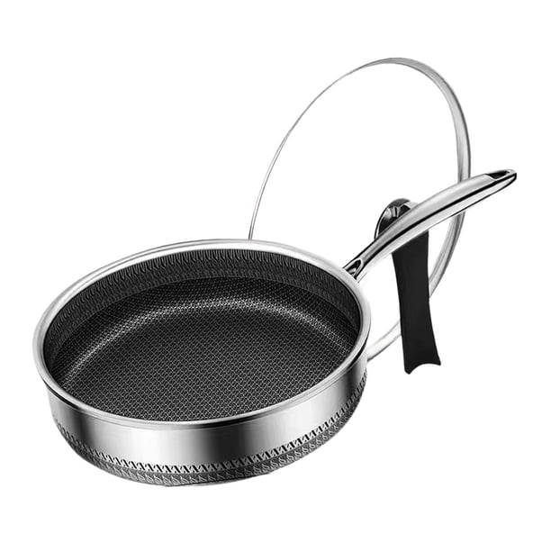 Sartén de acero inoxidable con tapa, wok para cocinar, sartén de inducción, fácil de limpiar, resistente sartén de panal, antiadherente para cocina de gas 30 centimetros