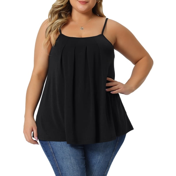 CURVY GLAM Camiseta sin mangas con tirantes ajustables y pliegues básicos elegantes para mujer de talla grande para la escuela o universidad 4X Negro