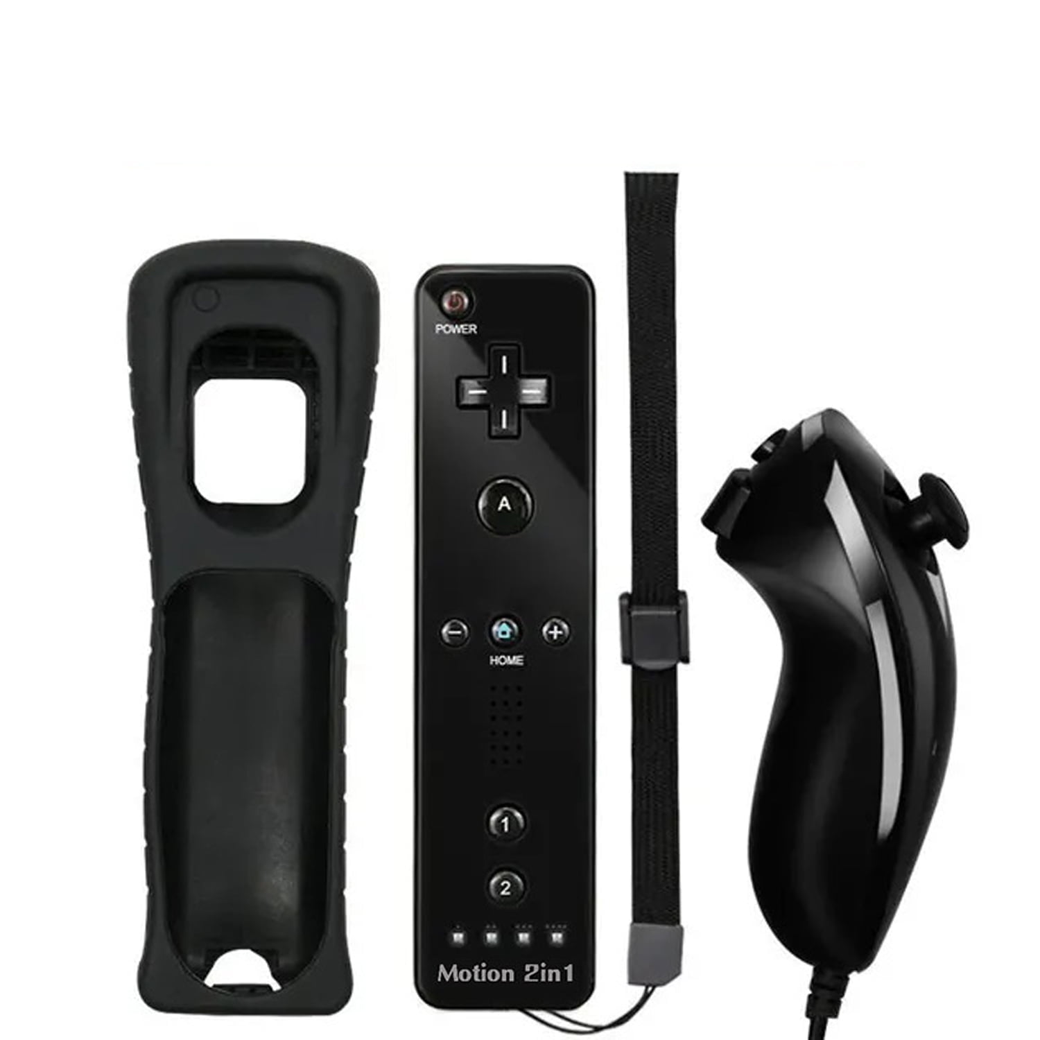 Aaronmei - Control Remoto Incorporado Motion Plus Compatible Nintendo Wii Set Nunchuck Controlador Inalámbrico Bluetooth Con Funda De Silicona Negro
