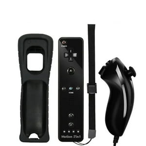 Aaronmei - Control Remoto Incorporado Motion Plus Compatible Nintendo Wii Set Nunchuck Controlador Inalámbrico Bluetooth Con Funda De Silicona Negro