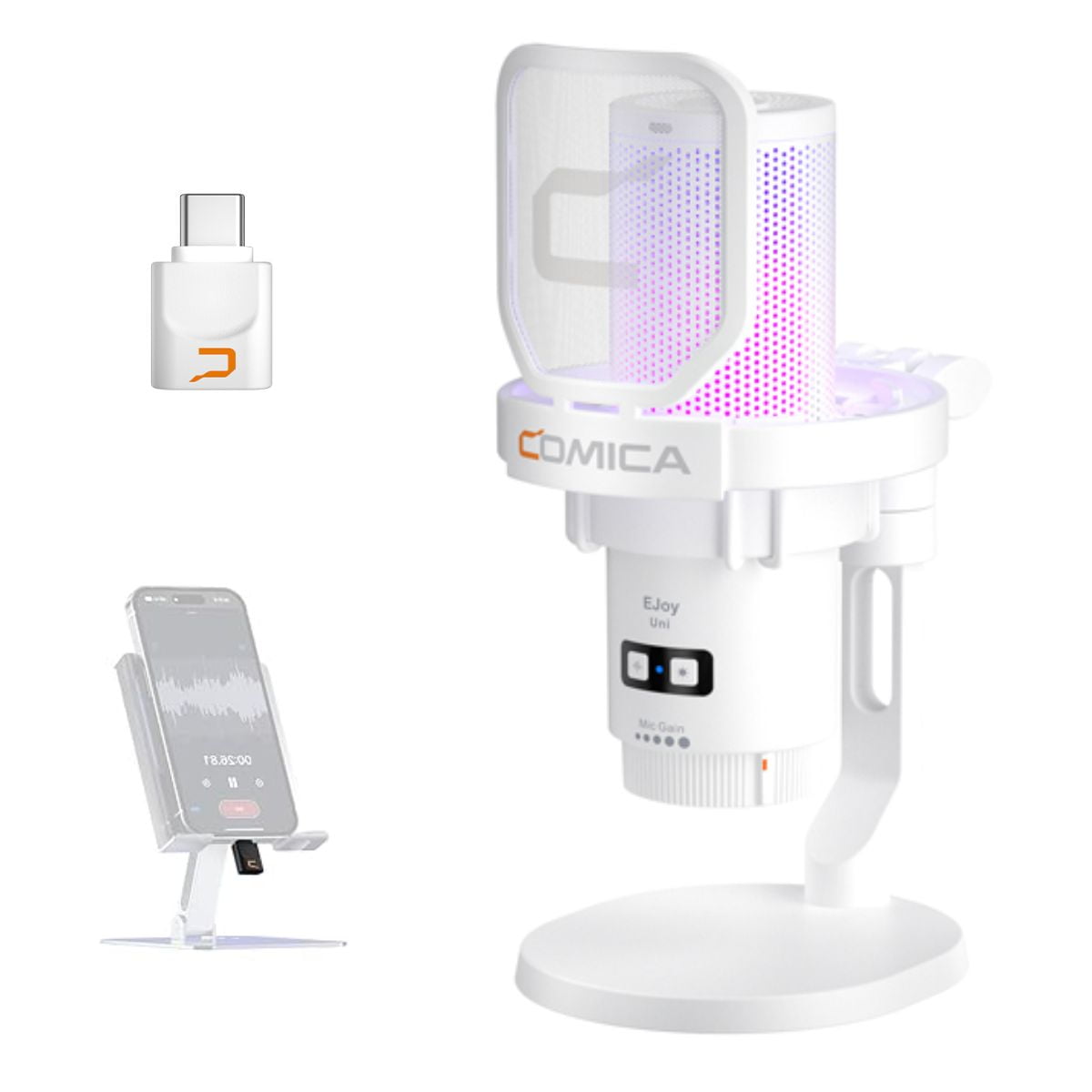 Comica - Micrófono Gamer Inalámbrico Efectos Led Rgb, Blanco