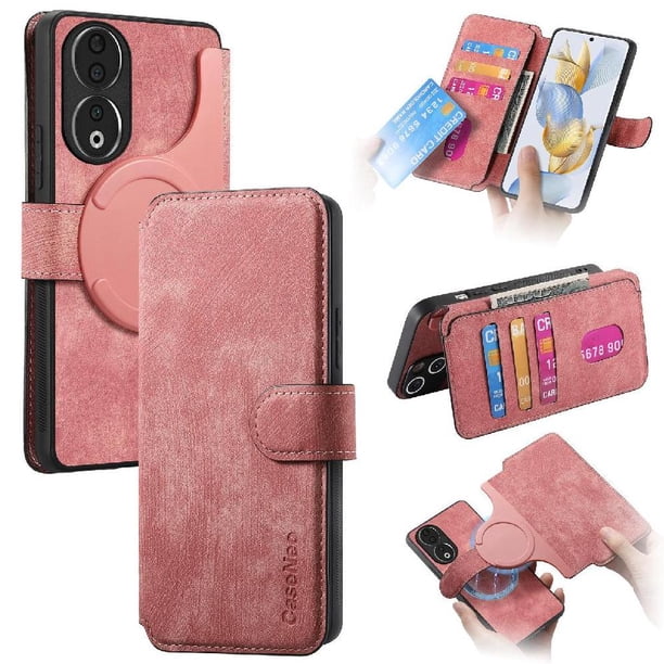 Funda Billetera Magnética para Honor 90 Soporte Tarjetas Desmontable Rosa