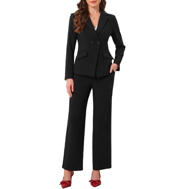 INSPIRE CHIC Trajes de Pantalón para Mujeres Elegantes y Casuales Conjunto de 2 Piezas Blazer de Manga Larga Conjunto de Pantalones Atuendos Profesionales para la Oficina XL Negro