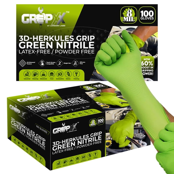 Guantes GRIPXX Herkules de nitrilo verde sin látex, 8 mil