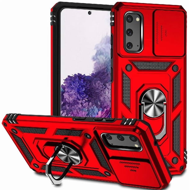 Funda Resistente Anillo Soporte Samsung Galaxy S20 Privacidad Cámara Montaje Magnético Rojo