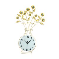 Bothyi - Reloj De Pared De Metal Decoración Hojas Adorno De Pared Florero Hogar Pasillo Dormitorio Esfera De Vidrio