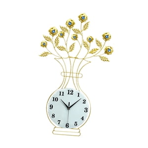 Bothyi - Reloj De Pared De Metal Decoración Hojas Adorno De Pared Florero Hogar Pasillo Dormitorio Esfera De Vidrio
