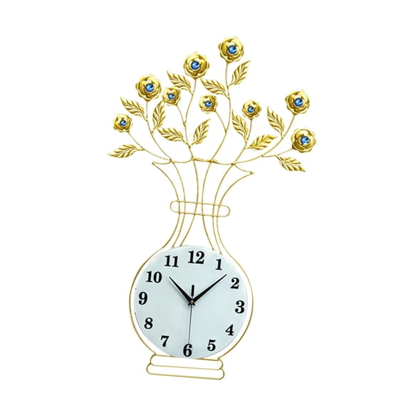 Reloj De Pared De Metal Decoración Hojas Adorno De Pared Florero Hogar Pasillo Dormitorio Esfera De Vidrio