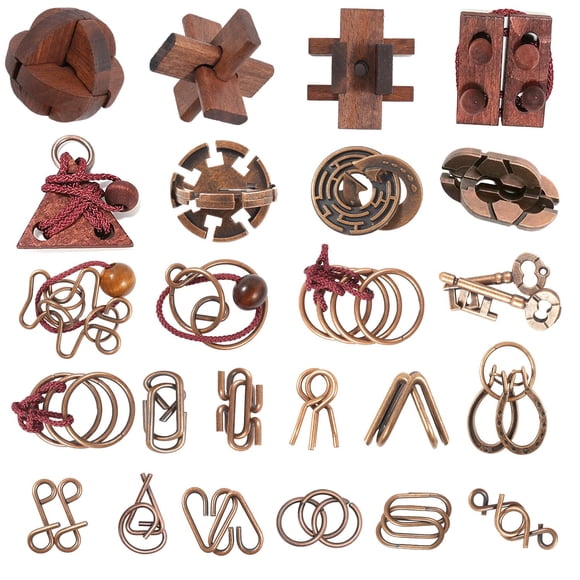 Rompecabezas mentales Mojimky 3D de metal y madera, 24 piezas para adultos