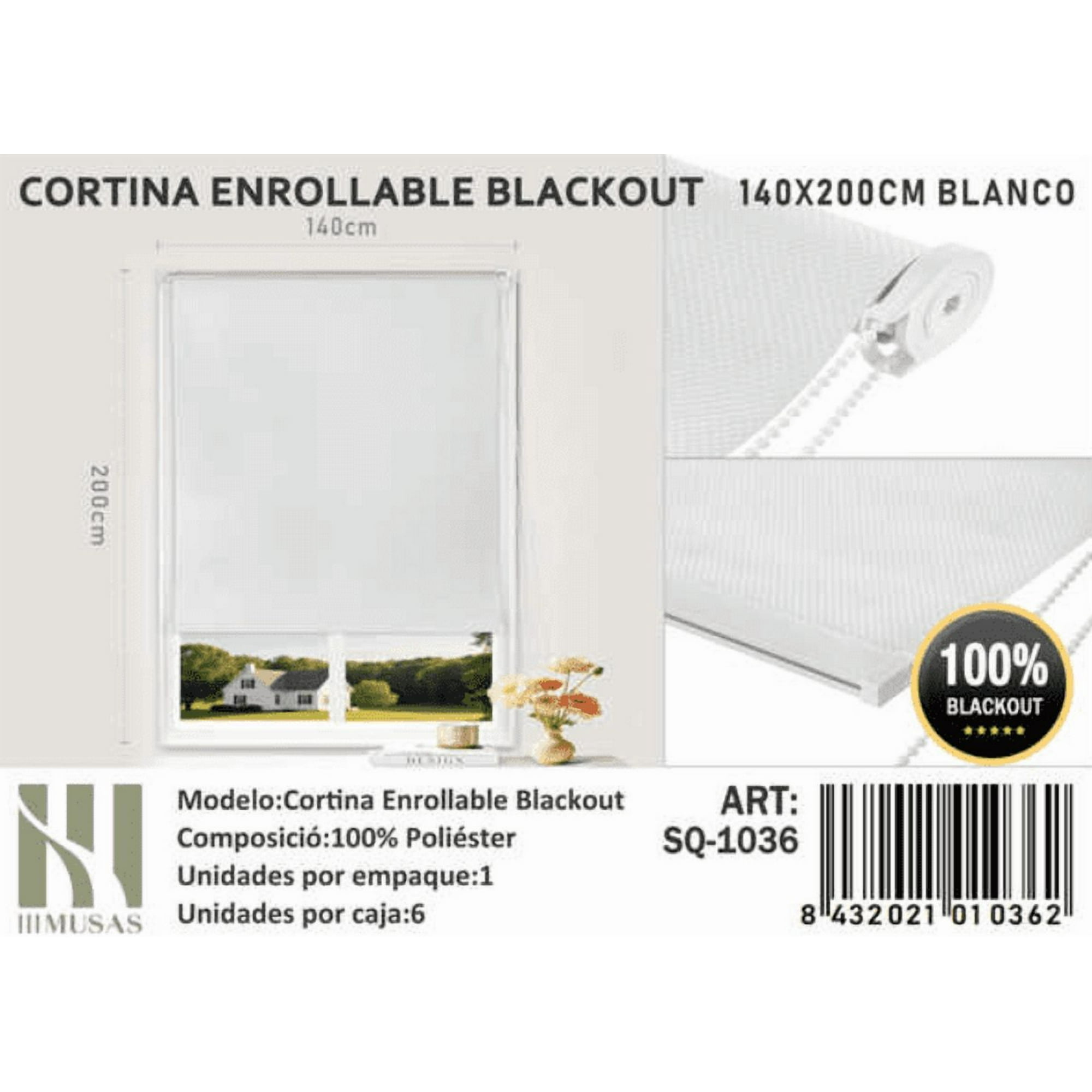 Tecnocasa - Cortina Roller Blackout 140x200cm Blanco -1036