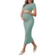 thumbnail image 4 of INSPIRE CHIC Vestido de Maternidad para Mujeres Rib Bodycon Midi Manga Corta Lateral Elástico Fruncido Embarazo 1 Pieza Sesión de Fotos Babyshower S Verde, 4 of 6