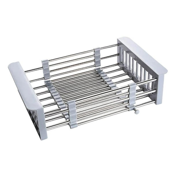 Escurridor de Platos Expandible Sobre el Fregadero, Escurridor de Platos en el Fregadero o en la Encimera, Gris
