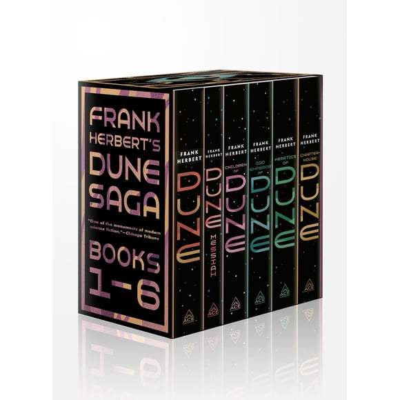 Colección de Libros en Caja de la Saga Dune de Frank Herbert - 6 Libros: Dune, Mesías de Dune, Hijos de Dune, Dios Emperador de Dune, Herejes de Dune y Casa Capitular: Dune