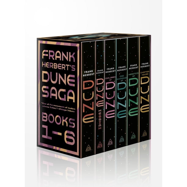 Colección de Libros en Caja de la Saga Dune de Frank Herbert - 6 Libros: Dune, Mesías de Dune, Hijos de Dune, Dios Emperador de Dune, Herejes de Dune y Casa Capitular: Dune