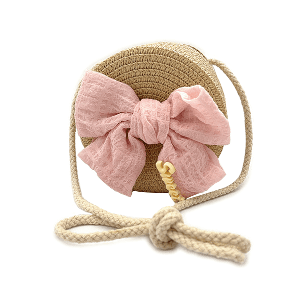Small Fresh Round Bucket Shoulder Bag For Baby Lace-up Bow Coin Purse For Children Casual Shopping Mini Backpack For Girls