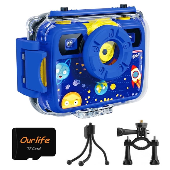 Cámara Ourlife Kids Selfie, impermeable, 1080P, 8 MP, 2.4 pulgadas, azul