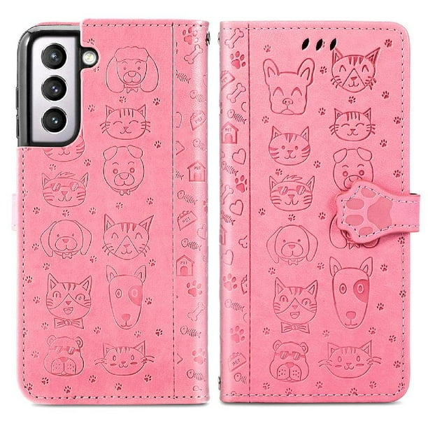 Funda Cartera FOXDOCK para Samsung Galaxy S22 , Flip PU con Relieve de Gatos y Perros, Tarjetero y Soporte