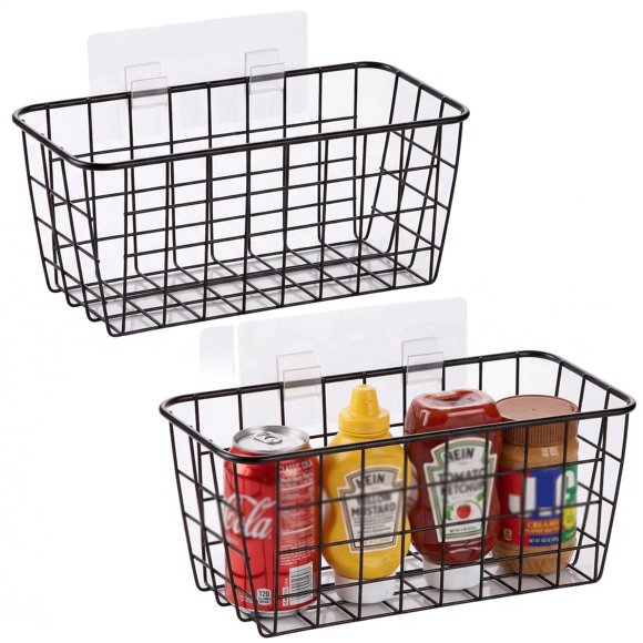 Cesta LeleCAT 2‑Juego 28 × 12 × 12 cm negra con montaje adhesivo de pared