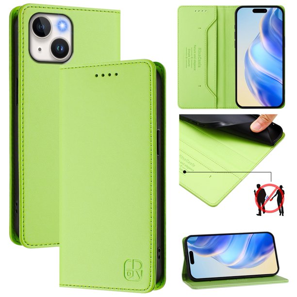 Funda Billetera con Soporte para iPhone 13/iPhone 14 Bloqueo RFID Plegable Verde claro