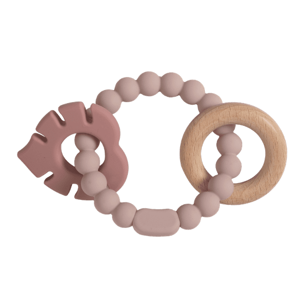 3-in-1 BPA-Free Silicone Teether: Leaves Design, Wood Ring, Infant Teething Toys - Food Grade Nursing Teether