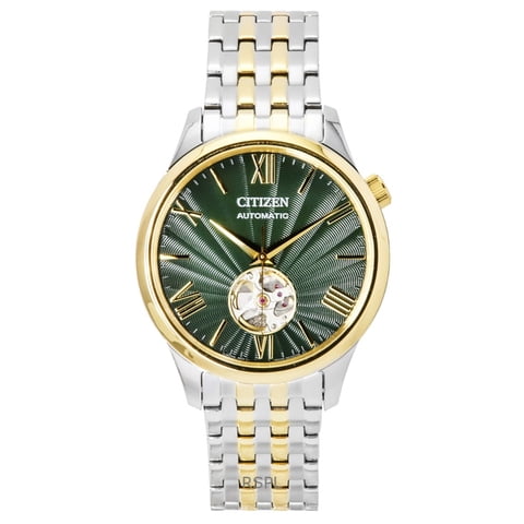 Reloj Automático Citizen Nh9134-83X Acero Inoxidable Bicolor Esfera Verde Open Heart Hombre