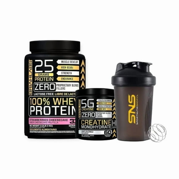 Pack Proteina 100% Whey 1kg Stramberry + Creatina 60sv + Shaker -