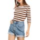 thumbnail image 5 of INSPIRE CHIC Camiseta Básica de Mujer con Mangas al Codo Cuello Redondo Ajustada Regreso a Clases Camiseta Casual Estampada Marrón Blanco S, 5 of 8