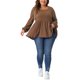 thumbnail image 2 of Agnes Orinda Blusas de Tallas Grandes para Mujeres Cuello Redondo Manga Larga Top de Punto Peplum 1X Marrón, 2 of 6