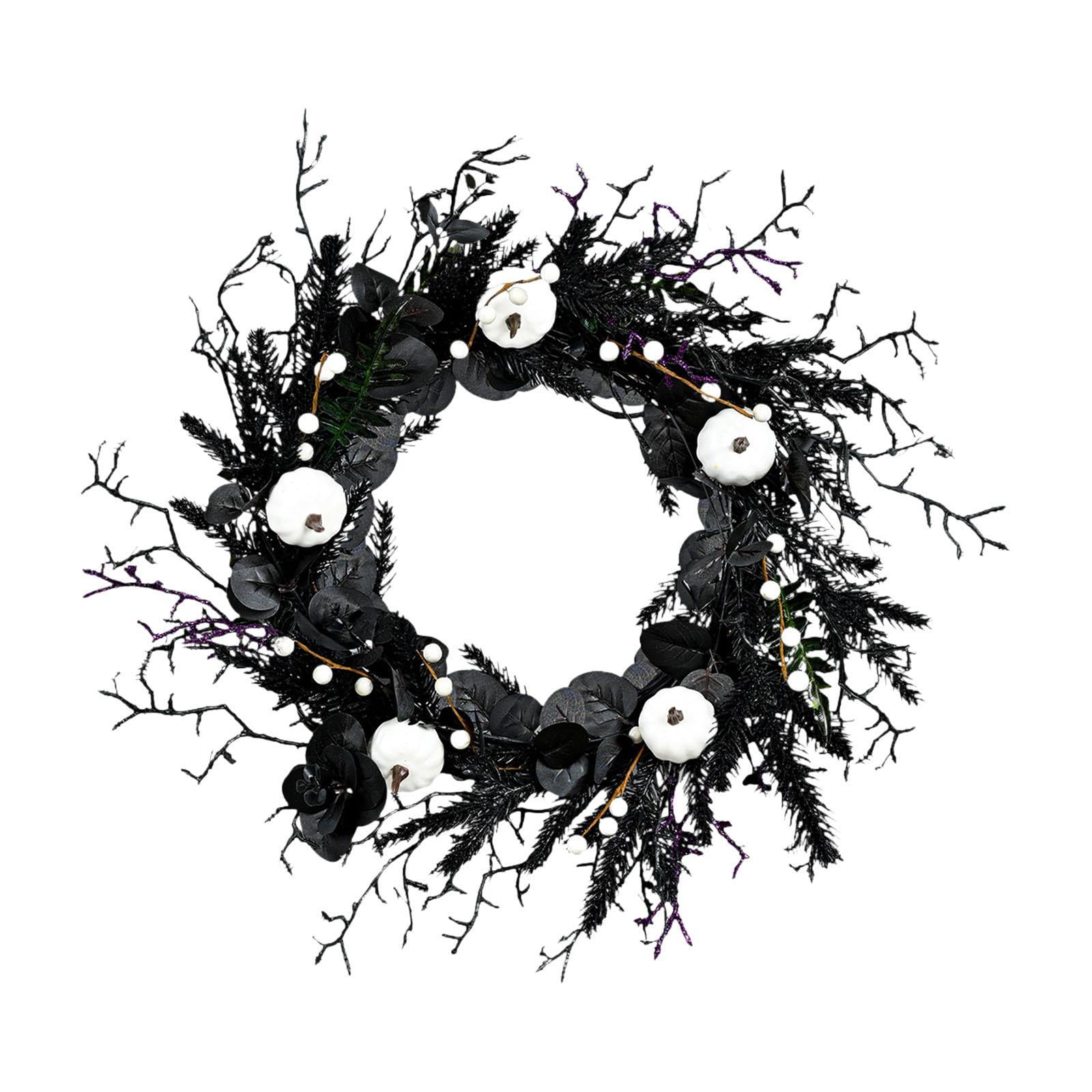 Magideal - Corona De Halloween Para Puerta De Entrada, Decoraciones Espeluznantes Con Guirnalda De Calabaza Blanca Para El Hogar, Accesorios Para Fotografías Al