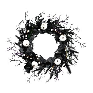 Magideal - Corona De Halloween Para Puerta De Entrada, Decoraciones Espeluznantes Con Guirnalda De Calabaza Blanca Para El Hogar, Accesorios Para Fotografías Al