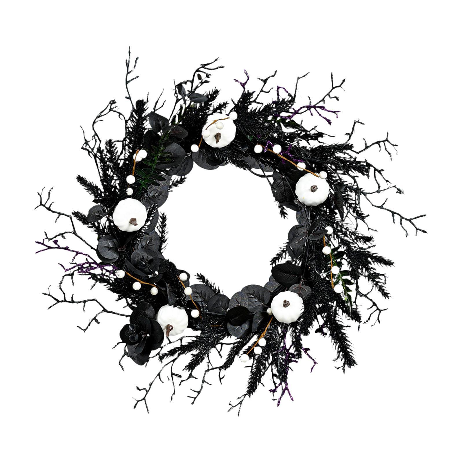 Magideal - Corona De Halloween Para Puerta De Entrada, Decoraciones Espeluznantes Con Guirnalda De Calabaza Blanca Para El Hogar, Accesorios Para Fotografías Al