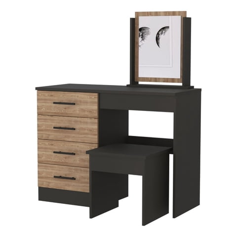 Fmfurniture - Mueble Tocador Con Espejo Y 4 Cajones Fm-001N - Negro