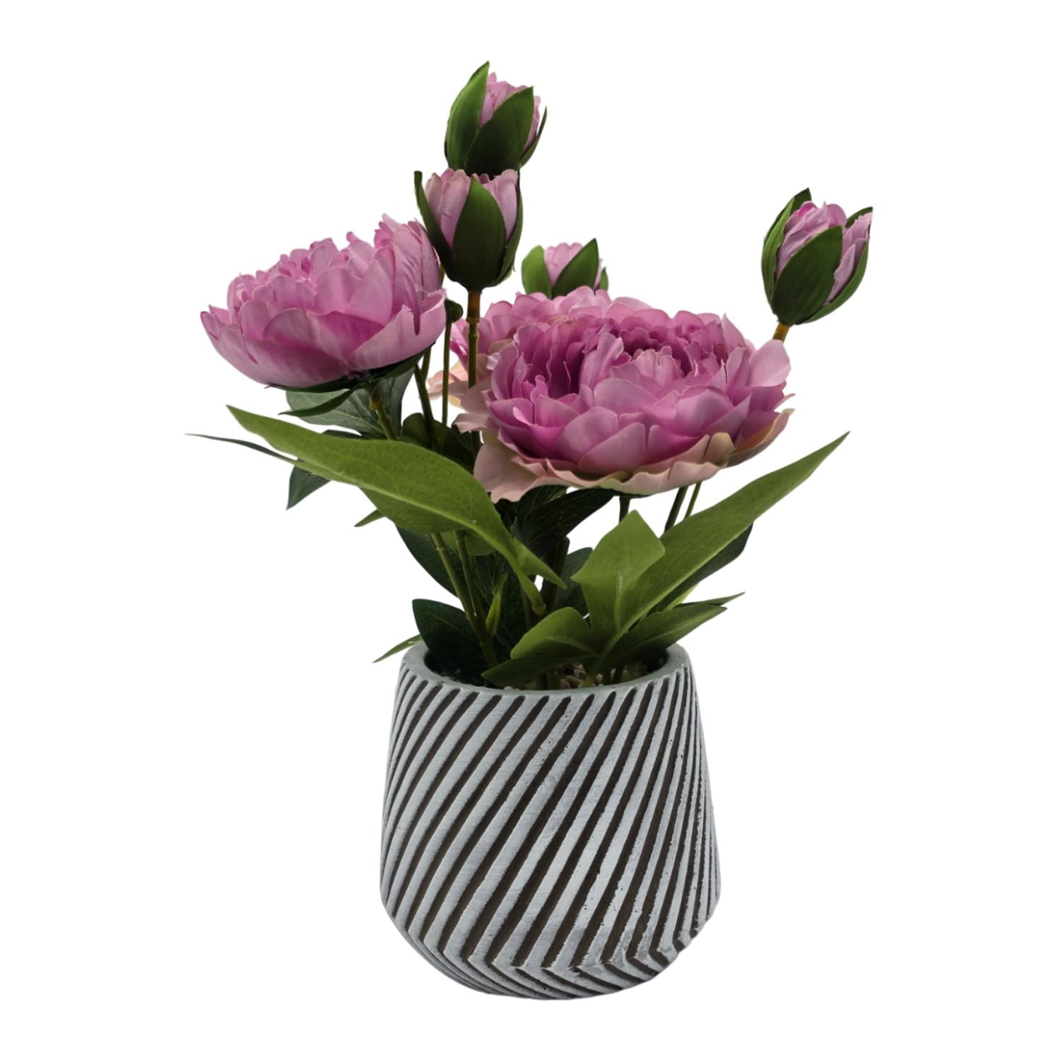 Fliperex - Planta Artificial Macetero A Rayas Con Rosas Decorativas Purpura