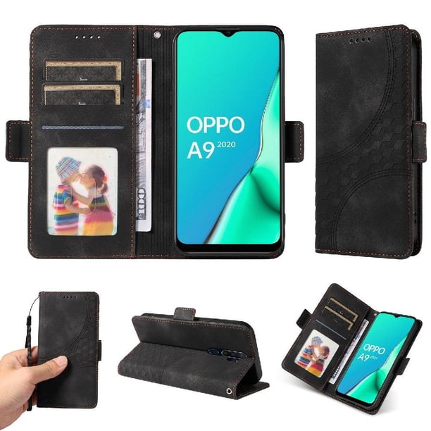 Carcasa FOXDOCK OPPO A5 2020 de cuero PU, diseño acolchado clásico, protección contra caídas y rayones