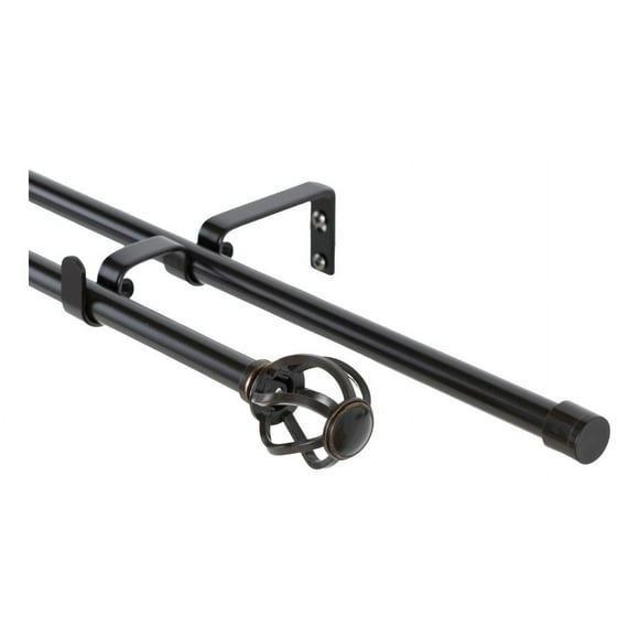 Set Doble De Barras Para Cortina Extensible 200-250 Cm De Metal Diámetro 13/16 Mm Soporte De Muro Terminal Nido Color Negro Orb