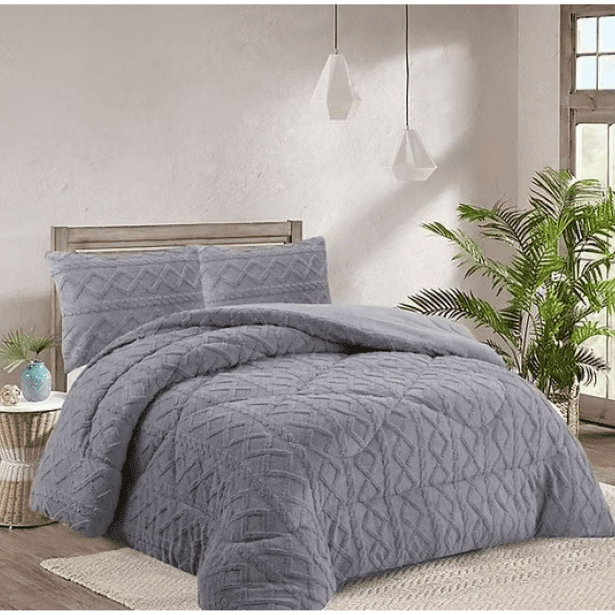 Todostore - Plumon De Invierno Plaza Y Media Con Chiporro Trenzados Color Gris