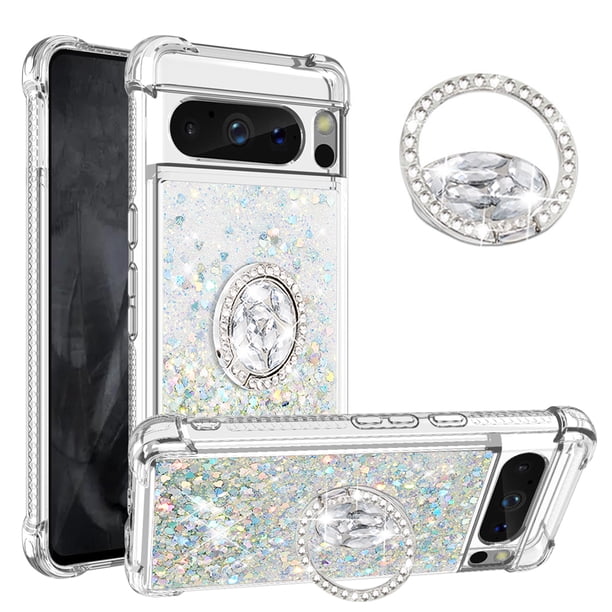 Funda Para Google Pixel 8 Pro Con Brillo Líquido, Protección Completa Y Soporte De Anillo Giratorio