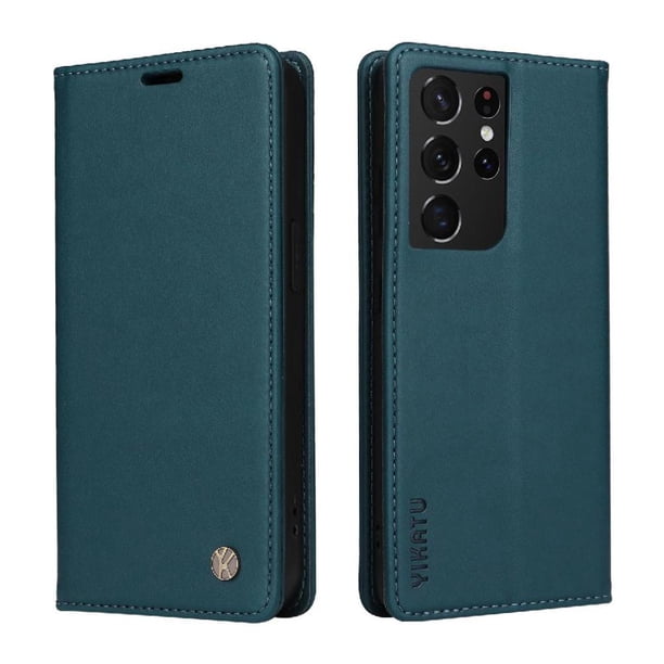Funda Billetera de Cuero para Samsung Galaxy S21 Ultra con Tarjetero y Soporte - Tapa Magnética Azul