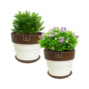 Pottery - Set De 2 Maceta Greta 19Cm Blanca Y Sus Platos