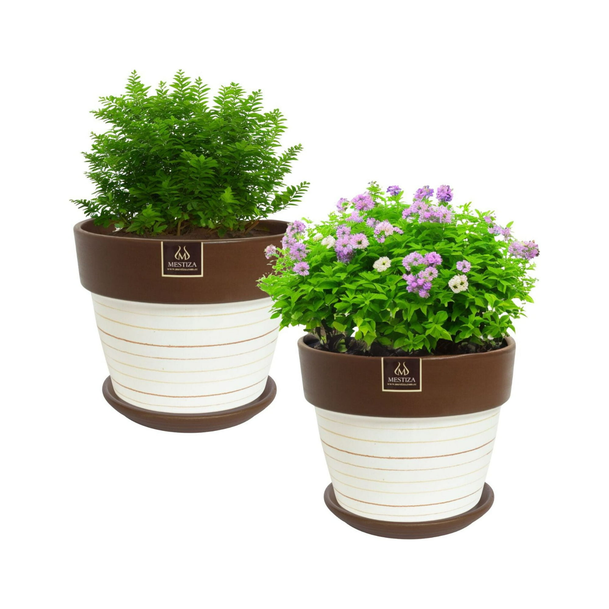 Pottery - Set De 2 Maceta Greta 19cm Blanca Y Sus Platos