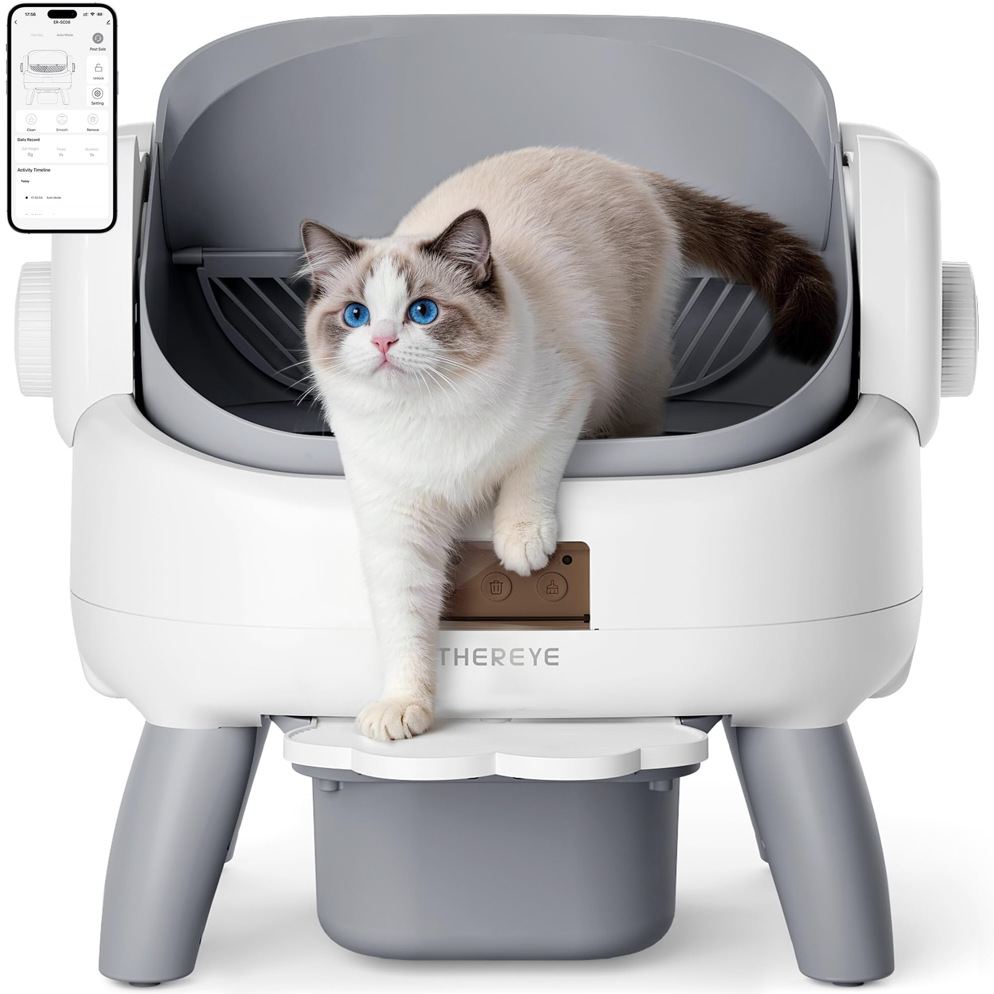 Caja De Arena Automática Para Gatos Thereye Con Parte Superior Abierta Y Control Por App